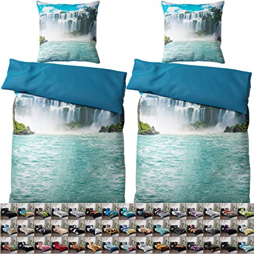 Sanilo® Bettwäsche 135x200 cm, 100% feinste Baumwolle, 4-teilig, Bettbezug, Kissenbezug 80x80cm, Oeko-TEX Zertifiziert (4-teilig 135x200 cm, Wasserfall)