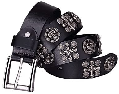 JIARY Men's Punk Genuine Leather Belts biker belts for men,Black,120cm/47.2''