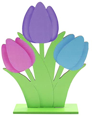 jojofuny Holz Ostern Dekoration Tulpen Holzornament Für Tisch Deko Frühlingsblumen Desktop Schmuck Geeignet Für Schlafzimmer Büro Und Wohnraum Aus Hochwertigem Holz Stilvolle Farben