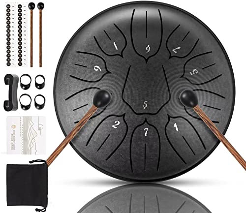 Stahlzungentrommel 11 Note 6 Zoll D-Key Tank Drum Handpan Drum Panda Balmy Drum Percussion Instrument für Meditation Unterhaltung Musikerziehung Konzert Geist Heilung Yoga