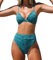 CUPSHE Damen Bikini Set Triangel Wellenkante Bikini Bademode High Waist Blumenmuster Texturierter Zweiteiliger Badeanzug Swimsuit Blau XL