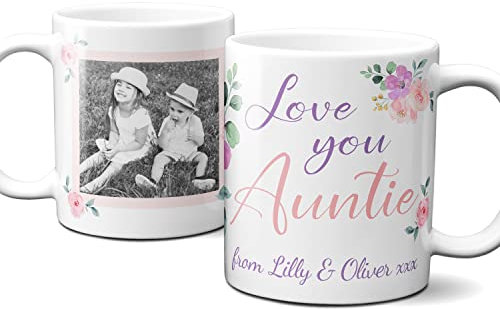 Thoughtful Gifts Lovely Floral Personalised Auntie Mug, Photo Mug for Auntie, Cup Gift Present Birthday, Christmas