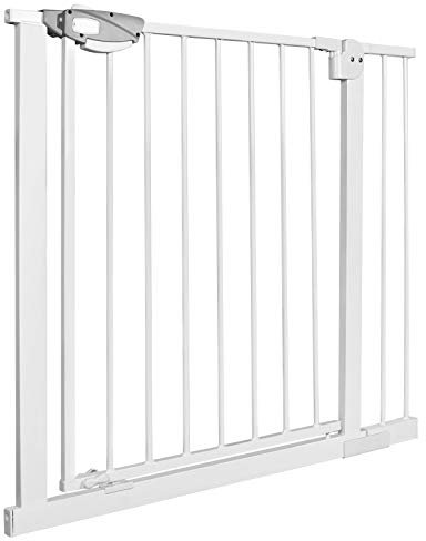 Aufun Barrera de Seguridad para escaleras sin perforar, Barrera con Cierre a presión, Cierre automático, Extensible con extensión separada, Ancho 85-95 cm, Rejilla metálica (Blanco)