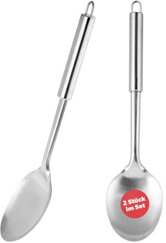KADAX Cuchara de Servir de Acero Inoxidable Grande para Ensalada, Arroz y Patatas - 33 cm, Mango Ovalado, Apta para Lavavajillas, Larga