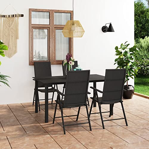 Gecheer 5-TLG. Garten Essgruppe 4 Personen, Esstisch mit Glas-Tischplatte & 4 Hochlehner Stühle, Gartenmöbel Set, Gartenset Sitzgruppe Wetterfest Schwarz