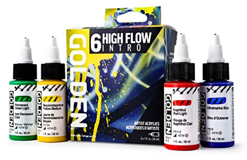 Acrílicos de alto flujo de GOLDEN, juego de introducción de alto flujo, 6 colores, pintura acrílica profesional