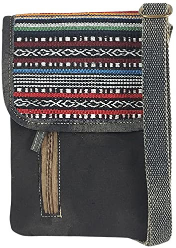 Sunsa Damen Umhängetasche. Nachhaltige Crossover Handy Tasche aus Canvas/Leinwand & gestreifte Baumwolle. Kleine Messenger Bag mit mehreren Fächern. S
