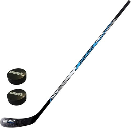 Eishockey Schläger Bauer Set mit Zwei Pucks - Modell Bauer i3000 inkl. 2xPucks für Erwachsene, Kinder und Kleinkinder (Links - Linke Hand unten, Bambini - 128cm)