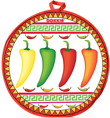 DOKKIA Tortilla Warmer Taco 12 Inch Insulated Cloth Pouch - Microwavable Use Fabric Bag Servers to Keep Food Warm (12 Inch, Chilli Pepper Fiesta Themed Taco Wrap Flour)
