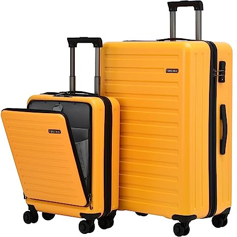 TydeCkare 20/28 Gepäckset, 20 Handgepäck mit Laptoptasche mit Frontöffnung 55x39x20 cm, 28 Hartschalenkoffer 101L, ABS+PC, mit TSA Schloss, Orange