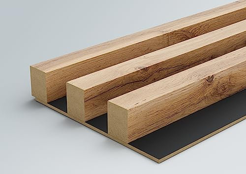 Furneo Wall Slats Decorative Wooden Panels Oak Black Grey White Lamele 240cmx88cm (Oak on Black 01)
