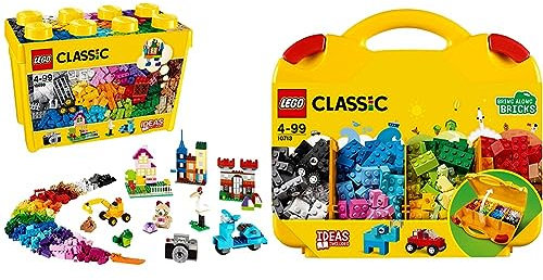 LEGO 10698 Classic Large Creative Brick Storage Box Set, Construction Toy with Windows & 10713 Classic Creative Suitcase, Toy Storage Case with Fun Colourful Building Bricks