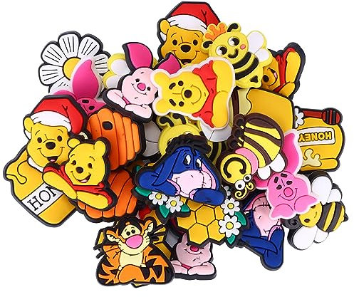 OUZHOU 30pcs Cute PVC Shoe Charms for Croc Shoes, Garden Shoes Cartoon Decoration, Cool Pack with Different Shapes Girls and Adult, Bracelet Wristband Party Gifts (30PCS, Pooh Bear)
