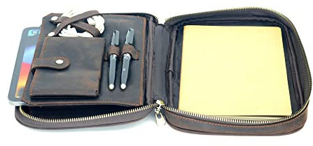 JJNUSA Leder-Portfolio mit Reißverschluss für Herren und Damen, iPad Mini 6, 5, 21,1 cm (8,3 Zoll), iPads 9,7 Zoll, Portfolio-Hülle, Stifthalter, Handy, Notizbuch, A5, Taschenkabel-Organizer,