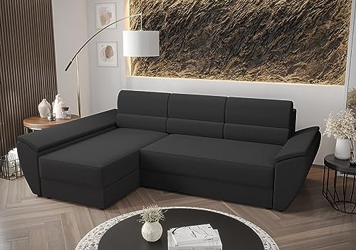 ALTDECOR Ecksofa mit Schlaffunktion und Bettkasten Corner Sofa Bett Eckcouch Couch L-Form Schlafcouch Ausziehbar Wohnlandschaft Schlafsofa Cauchsofa - REB-L3-251x140x88cm Schwarz
