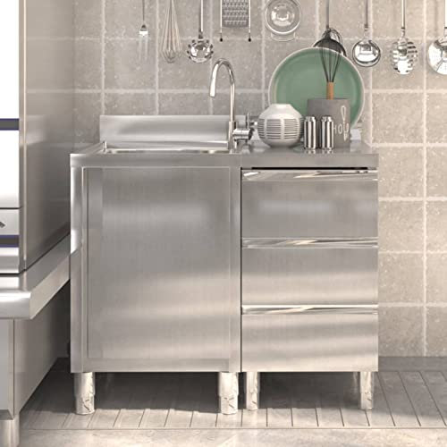 CIADAZ Gastro-Küchenschränke 2 STK. Edelstahl, Edelstahl Arbeitsschrank, Arbeitstisch, Edelstahl Schrank, Pizzatisch, Grillschrank Outdoor 3083722