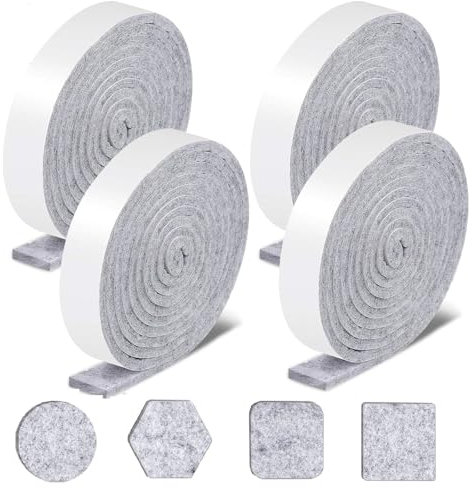 LFBEST Feltrini Per Mobili,4 Rotoli di Feltro Autoadesivo 100 x 2 cm, Spessore 4 mm, per Gambe Della Sedia, Altalena, Protezione del Pavimento (Grigio)
