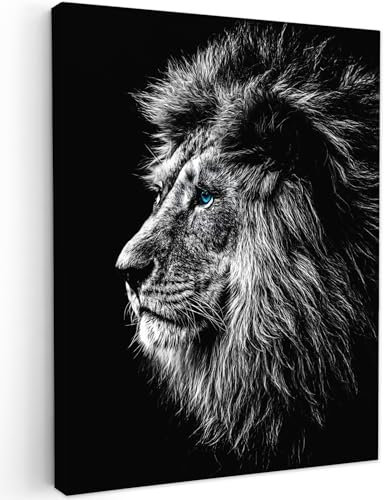 MuchoWow© Impression sur Toile Decoration Murale Peinture 50x70 cm Tableaux Decoratifs Muraux Décoration Chambre Lion - Noir et blanc - Animaux - Industriel
