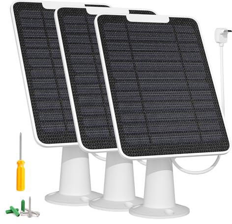 Lot de 3 chargeurs de panneau solaire compatibles avec caméra spot Arlo Essential / XL, chargeur de panneau solaire Arlo Essential 5 W, étanche IP65, câble micro USB de 3 m et support mural, (pas pour