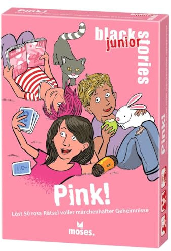 Moses. Black Stories junior Pink! – 50 rosa Rätsel voller märchenhafter Geheimnisse, Rätsel Kartenspiel mit Spielvariante und Punktechips, Rätselspiel für Kinder ab 8 Jahren