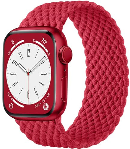 Zedoli Correa trenzada Solo Loop compatible con Apple Watch SE de 41 mm, 40 mm, 38 mm, para mujer, correa elástica ajustable de nailon para iWatch Series 9, 8, 7, 6, 5, 4, 3, 2, 1, color rojo