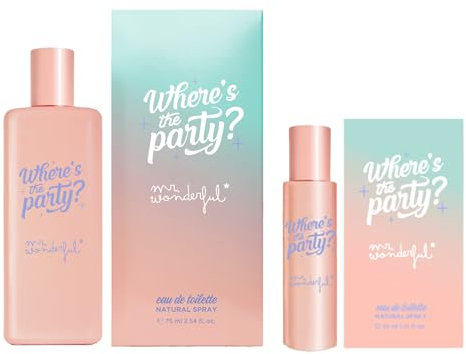 MR WONDERFUL - Where's the Party? Promoción 75 ml + 30 ml, Colonia Mujer, Perfume Formato Spray, Eau de Toilette Natural y Femenina, Aroma Dulce y Afrutado, Fragancia Fresca y de Larga Duración