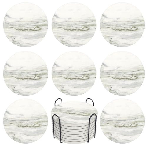 ZEHIQ Untersetzer Gläser, Marmor Glas Untersetzer-Set 8er, Absorbierender Untersetzer mit Korkboden und Halter, Getränke-Untersetzer für Bars, Cafés, Haus, Party, Büro
