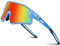 RIVBOS Jugend Baseball Sonnenbrille für Kinder (Jungen und Mädchen) Polarisierte UV-Schutz Radfahren Brille Schwarzblau MagentaDot Rahmen-Regenbogen Linse RYS007