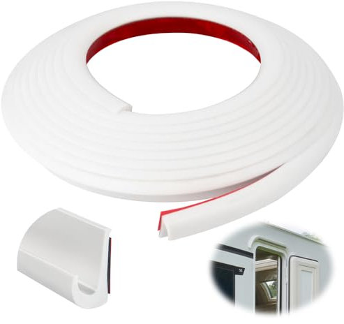 Mineup Grondaia per Camper a Forma di J,Gocciolatoio in Gomma da 5 m,retro autoadesivo, grondaie in PVC per auto, camion, camper, roulotte e yacht (bianco)