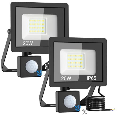 vighep Motion Sensor Lights Outdoor- 20W Small Security Lights Mains Powered,IP65 Waterproof Led Pir Floodlight Outside, 6500K Bright Wall Light for Garden Garage Warehouse Playground Backyard(2PACK)