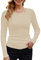 DUOEASE Langarmshirt Damen Rundhal Pullover Elegant Langarm Oberteile Rippshirt Tshirts Basic Tops（Cremeweiß,L