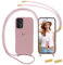 Coque pour Samsung Galaxy A53 5G avec Cordon, MoEvn Coque Collier Motif Coeur d'amour Silicone Liquide Bumper Housse pour Samsung A53 Etui avec Collier Réglable Chaîne Téléphone Lanyard Case, Rose