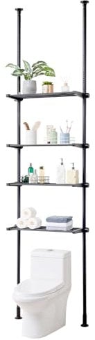 VEVOR Aufbewahrung über der Toilette, 4-stufiger Verstellbarer Badezimmer-Organizer über der Toilette, kohlenstoffarmer Stahl, 135–332 cm hohes Lagerregal, einfach zu montierender Wäscheplatzsparer