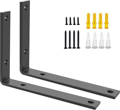 SAYAYO 2 Pièces Équerre Étagère Murale Charge Lourde, Supports d'Étagère Métal 5MM d'Épaisseur à Angle Droit de 90°, Fixation Flottante Support pour Salon Chambre Cuisine, 200MM * 150MM, Noir