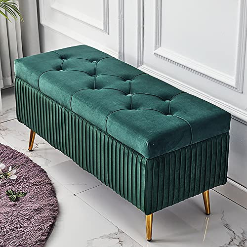 Luxuriöse Samt Gepolsterte Sitzbank mit Stauraum,Premium Dekoration Möbel Fußende des Bettes Sitzbank Mit Stauraum Ottoman,Bequeme Schuhbank Fußstütze Für Wohnzimmer Eingangsbereich-Grün 60x