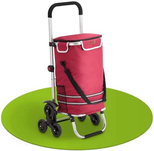 Juskys 3in1 Einkaufstrolley für Treppen - 56 L, modern & klappbar - Treppensteiger Trolley zum Shopping - Sackkarre & Tasche - Trolli Rot
