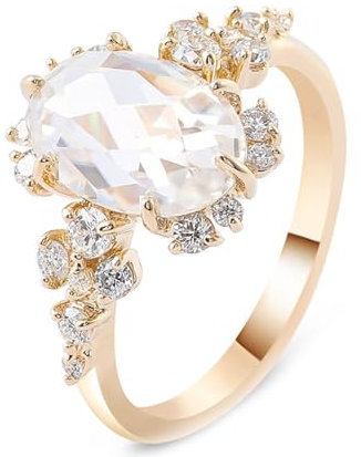 Wycian Verlobungsring, Ring Gold 18 Karat Damen Größe 57 (18.1) 3 Moissanit 3Ct Ovalschliff Weiß Gravur Für Muttertag Ehering Damen Einzeln