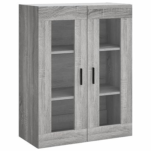 Annlera Hängeschrank Wandschrank aus Holzwerkstoff Küchenschrank Lagerschrank Schwebeschrank Beistellschrank Vielseitiger Organizer Badschrank Eleganten Design Grau Sonoma 69,5x34x90 cm