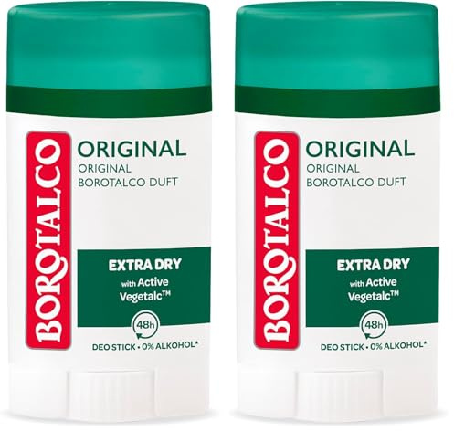 Borotalco Original Deo Stick - 48 Stunden Wirksamkeit - Formel Mit Active Crystal Talc für Dreifachen Schutz Gegen Schweiß - 0% Alkohol - für Herren & Damen (2er Pack)