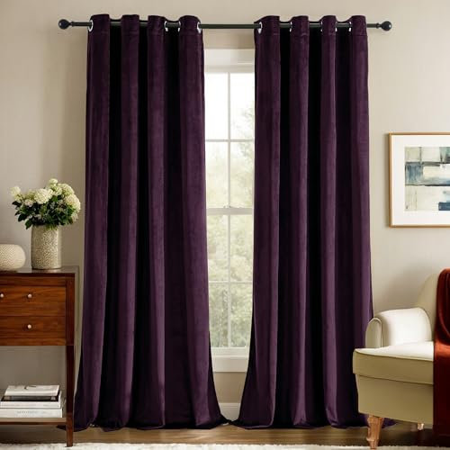 Deconovo Blickdichte Gardinen Vorhänge Blickdicht Gardine Samt Schlafzimmer Vorhang Wärmeisolierende, 240x140 cm(HöhexBreite), Dunkelviolettrot, 2er Set