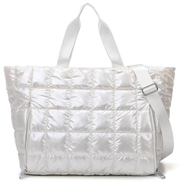 Balakaka Handtasche Damen 35L, 3 in 1 Puffer Tasche Damen Shopper mit Nasse und Trockener Tasche, Groß Kapazität Wasserdicht Umhängetasche für Fitness Reisen Yoga, Perlweiß