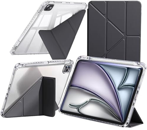 EspZanthic Custodia per iPad Air 11 Pollici M3/M2 (2025/2024) Cover, iPad Air 5a/4a 10,9 Pollici con Portapenne, 6-in-1 Molteplici Angoli di Visione, Trasparente Posteriore