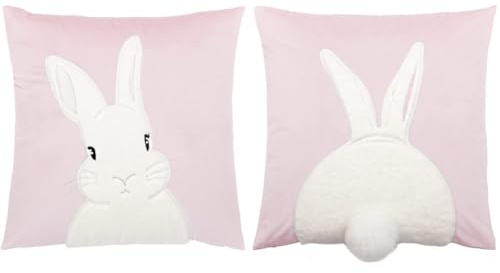 FUFRE Osterdeko Hase Kissenbezug 45x45 cm, 2 Stück Osterhase Deko Kissenbezug Samt, Osterdeko Modern Hase Schwanz Kissenhülle Ostern, Kissenbezüge für Ostern Deko Wohnzimmer Schlafzimmer (Rosa)
