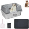 Suhaco Stainless Steel Litter Box with Lid Kitty Litter Mat and Litter Scoop Included Metal High Sided Anti-Slip Extra Large Cat Litter Box Enclosure(Grey XXL)