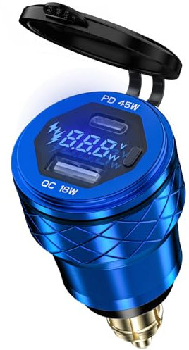Hella Din USB Steckdose 12V für BMW Motorrad, 45W PD & 18W QC 3.0 EU Stecker Wasserdicht Aluminium Zigarettenanzünder Adapter USB C Einbaubuchse für 12V-24V BMW KTM Ducati Triumph Motorrad