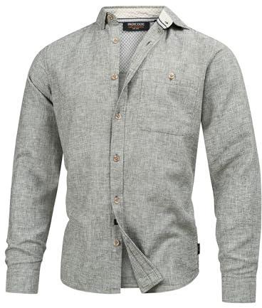 Indicode Herren INNiell Langarmhemd aus Leinen-Baumwollmix mit Brusttasche | Klassisches Herrenhemd für Business und Freizeit, Freizeithemd, Alltagshemd, Langarmhemd, Baumwollhemd, Casualhemd für Männer