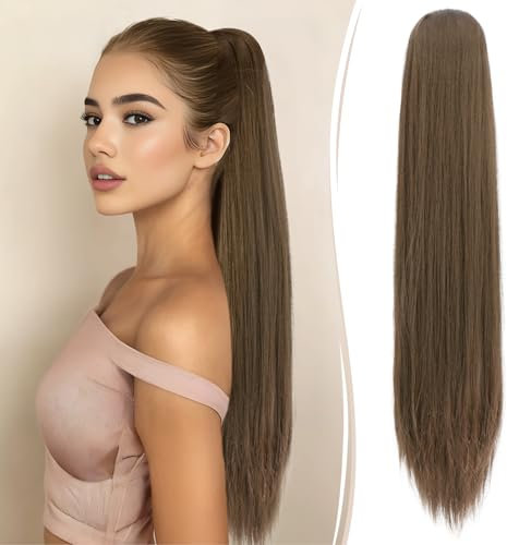 RUWISS Lang Glattes Pferdeschwanz Haarteil - 70 cm Kordelzug Clip Pferdeschwanz Haarverlängerungen Synthetik Zopf Haar Extension für Damen Tägliche (Kastanienbraun & Schokolade Braun)