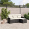 IKAYAA 4-TLG Balkon Lounge Gartenlounge Klein Rattan Sofa Balkonsofa Kleiner Balkon Sitzecke Balkon Loungemöbel Gartensofa Ecksofa Schwarz und Creme