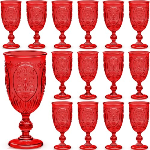 Wiwiqing 24 Pcs Plastic Wine Glasses Vintage Goblets,Red