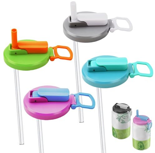 4PCS Soda Can Covers with Straws 4 Colors Spill-Proof Reusable Can Lid Tins Tops Silicone Leakproof Multipurpose Lids With Straw for Fizzy Drinks Juice Soda Water Beer Beverage Seltzer